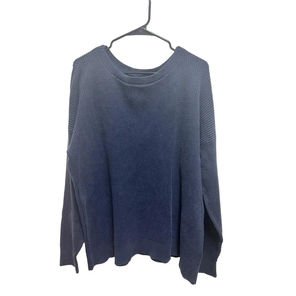 L.L.Bean Sweater Womens Size 3X Plus Navy Blue Waffle Knit Crewneck Long Sleeve - Picture 7 of 8